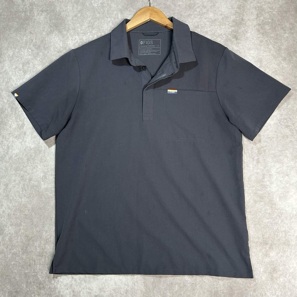Figs Polo Scrub Top Slate Short Sleeve Nurse Men's M Medical Rainbow Pride